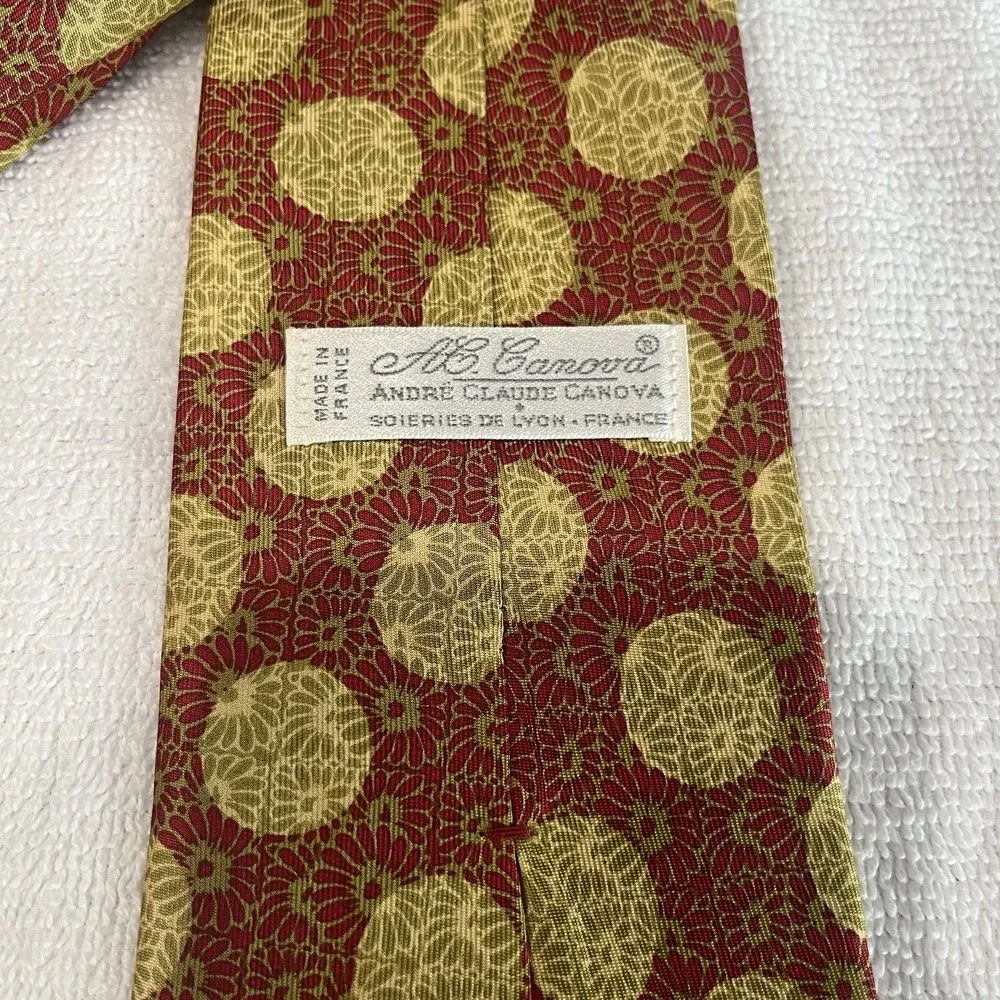 Andre Claude Canova 100% Silk Russet Red & Gold Geometric Medallion Print Tie